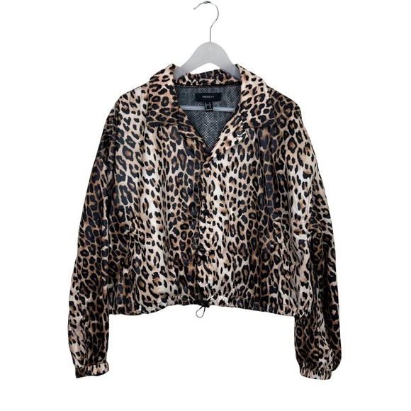 Forever 21 Cropped Leopard Print Windbreaker Jacket Size 1x - Picture 2 of 11
